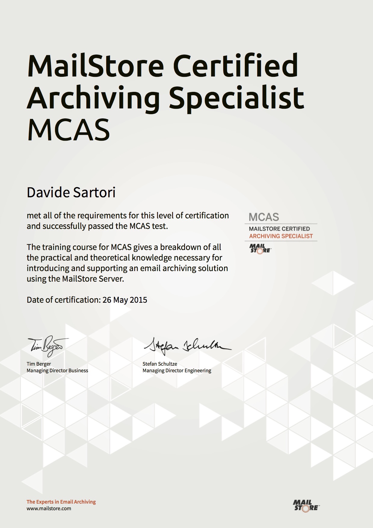 Mailstore Certified Archiving Specialist